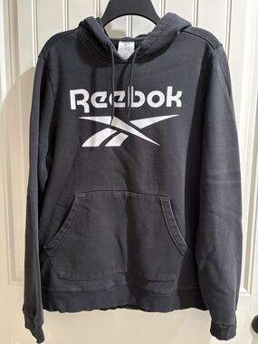 Reebok Men’s Hoodie Black W/ White Writing Large